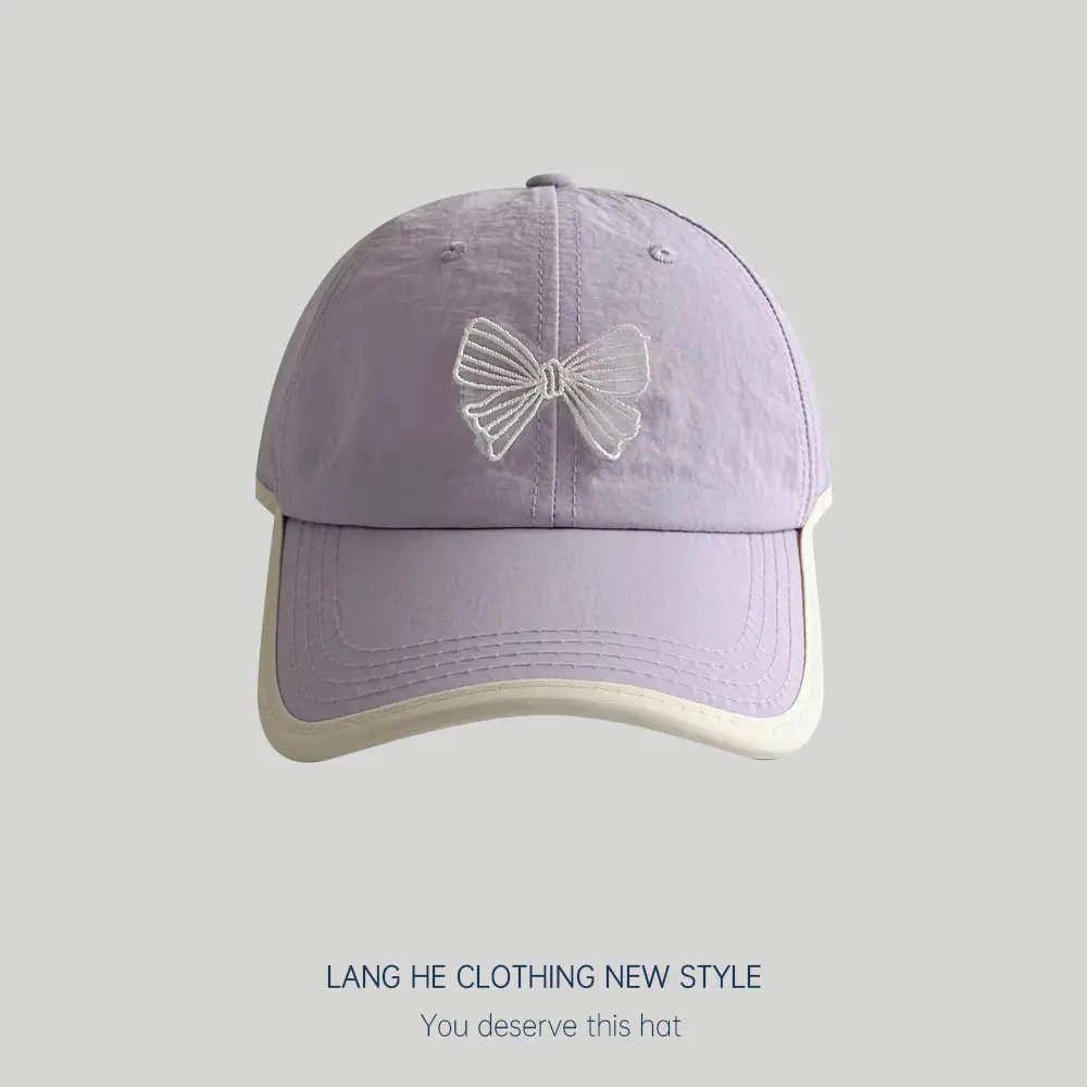 Bow Contrast Color Baseball Cap for Boys Girls Spring Sunshade Hat - Image 7