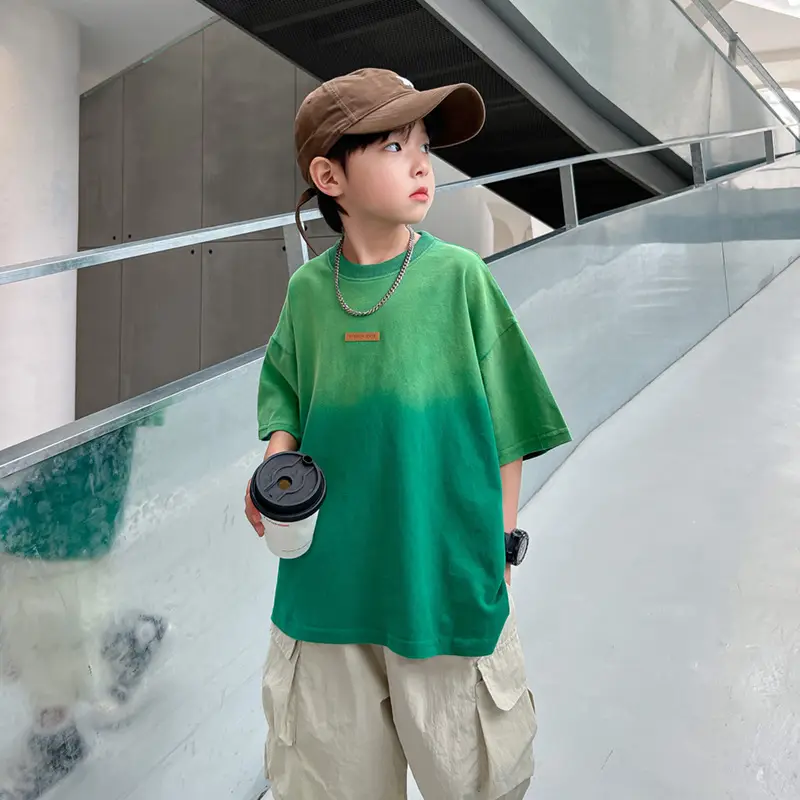 Boys Green Gradient Cotton T-Shirt 2026 - Image 3