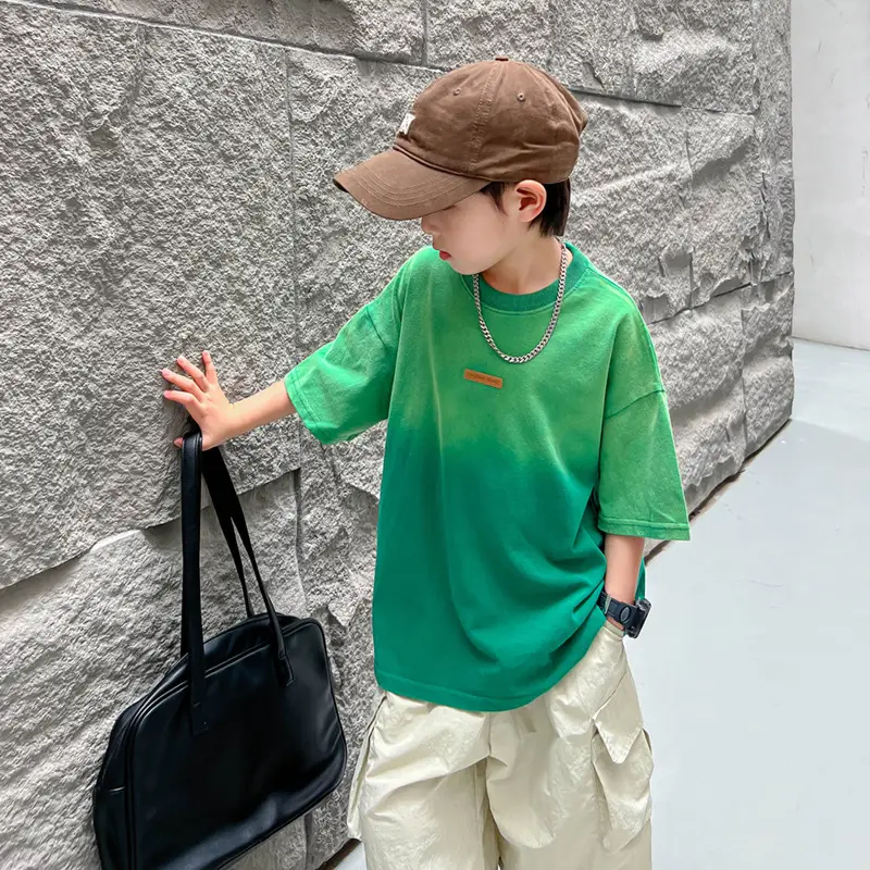 Boys Green Gradient Cotton T-Shirt 2026 - Image 4