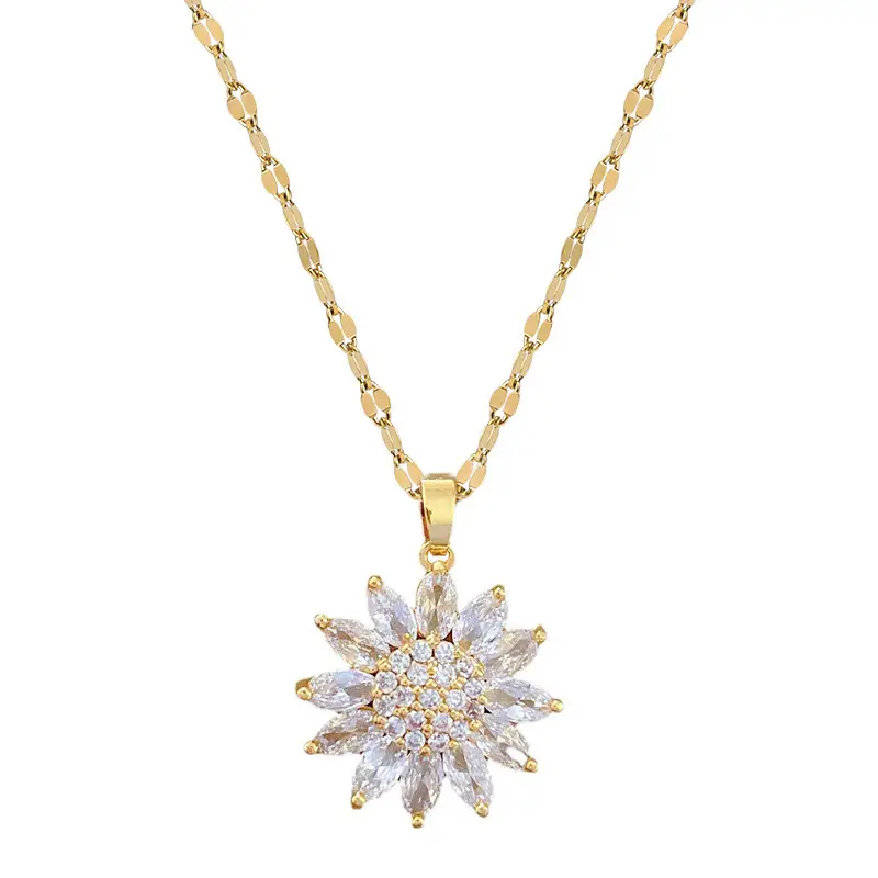 Titanium Steel Sunflower Diamond Necklace for Women