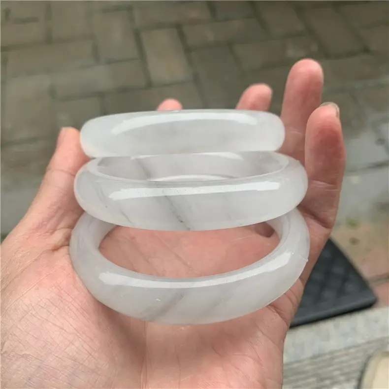 Ice Gray White Jade Flat Bracelet Women's Jade Beauty