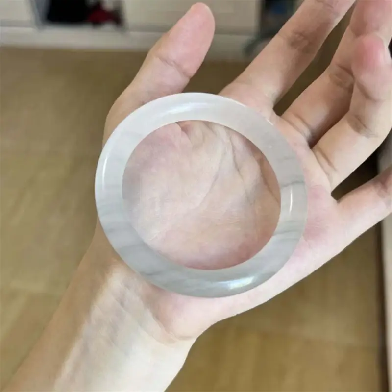Ice Gray White Jade Flat Bracelet Women's Jade Beauty