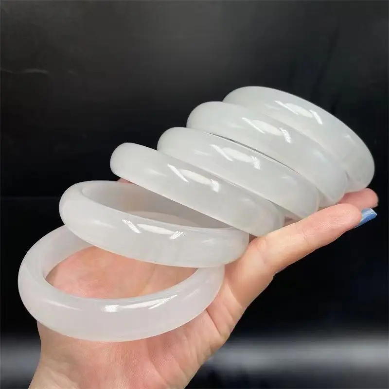 Ice Gray White Jade Flat Bracelet Women's Jade Beauty — feature 1