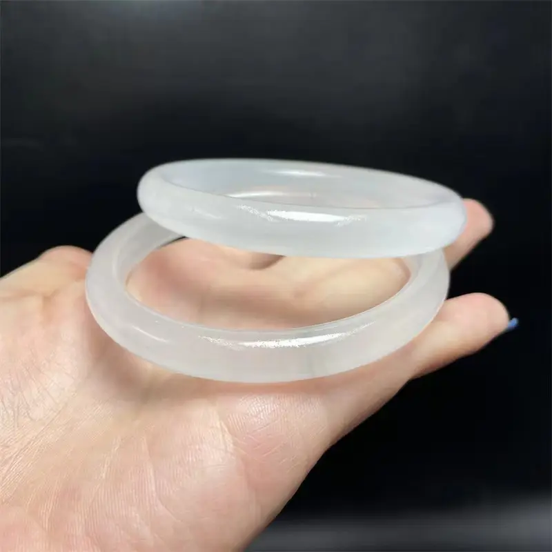 Ice Gray White Jade Flat Bracelet Women's Jade Beauty — feature 10