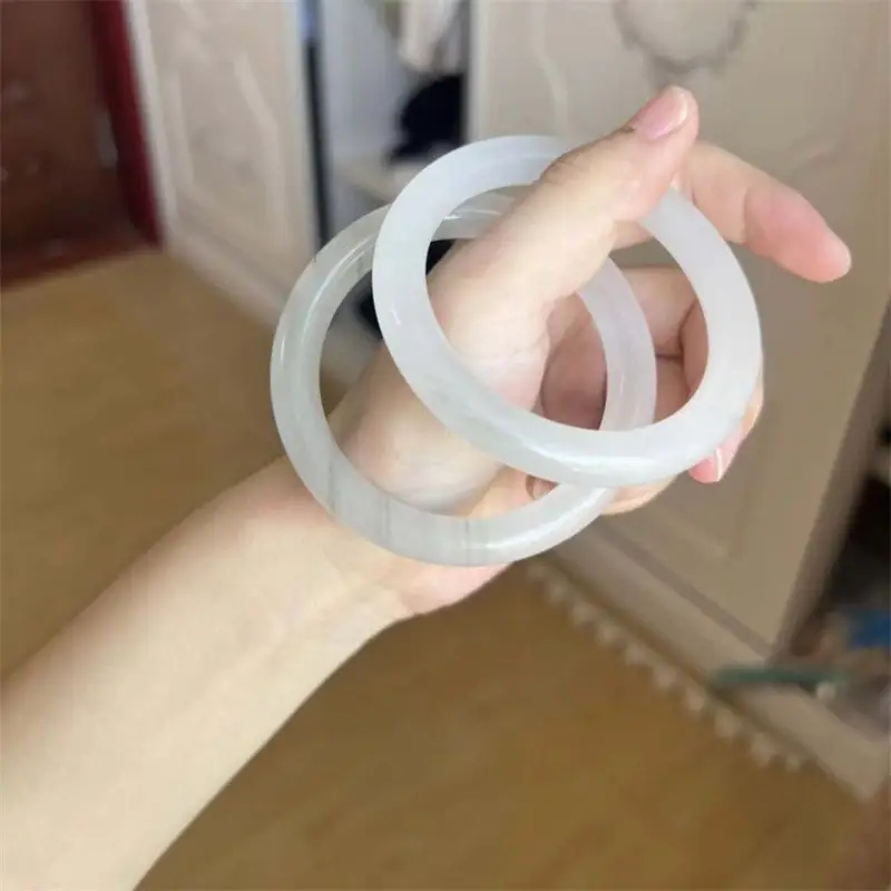 Ice Gray White Jade Flat Bracelet Women's Jade Beauty — feature 12