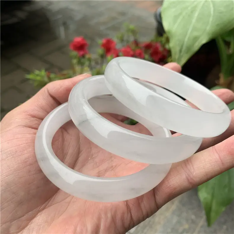 Ice Gray White Jade Flat Bracelet Women's Jade Beauty — feature 4