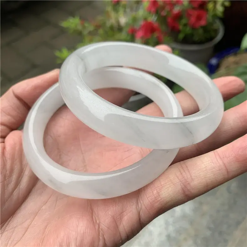 Ice Gray White Jade Flat Bracelet Women's Jade Beauty — feature 5