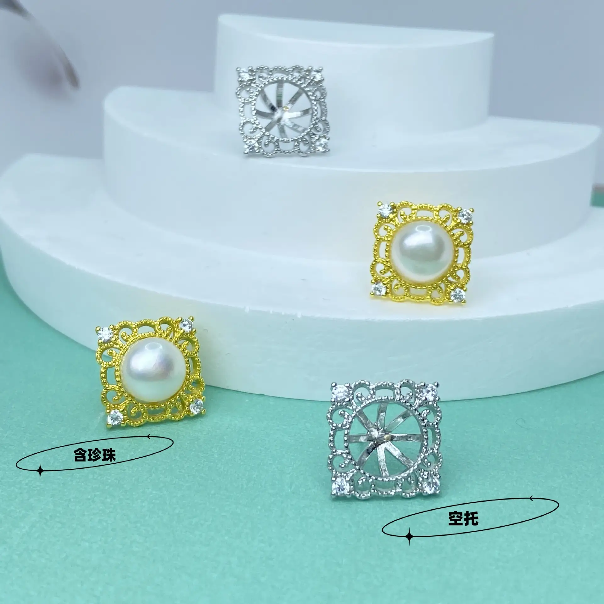 New Pearl Square Earrings for Women Gold Plated