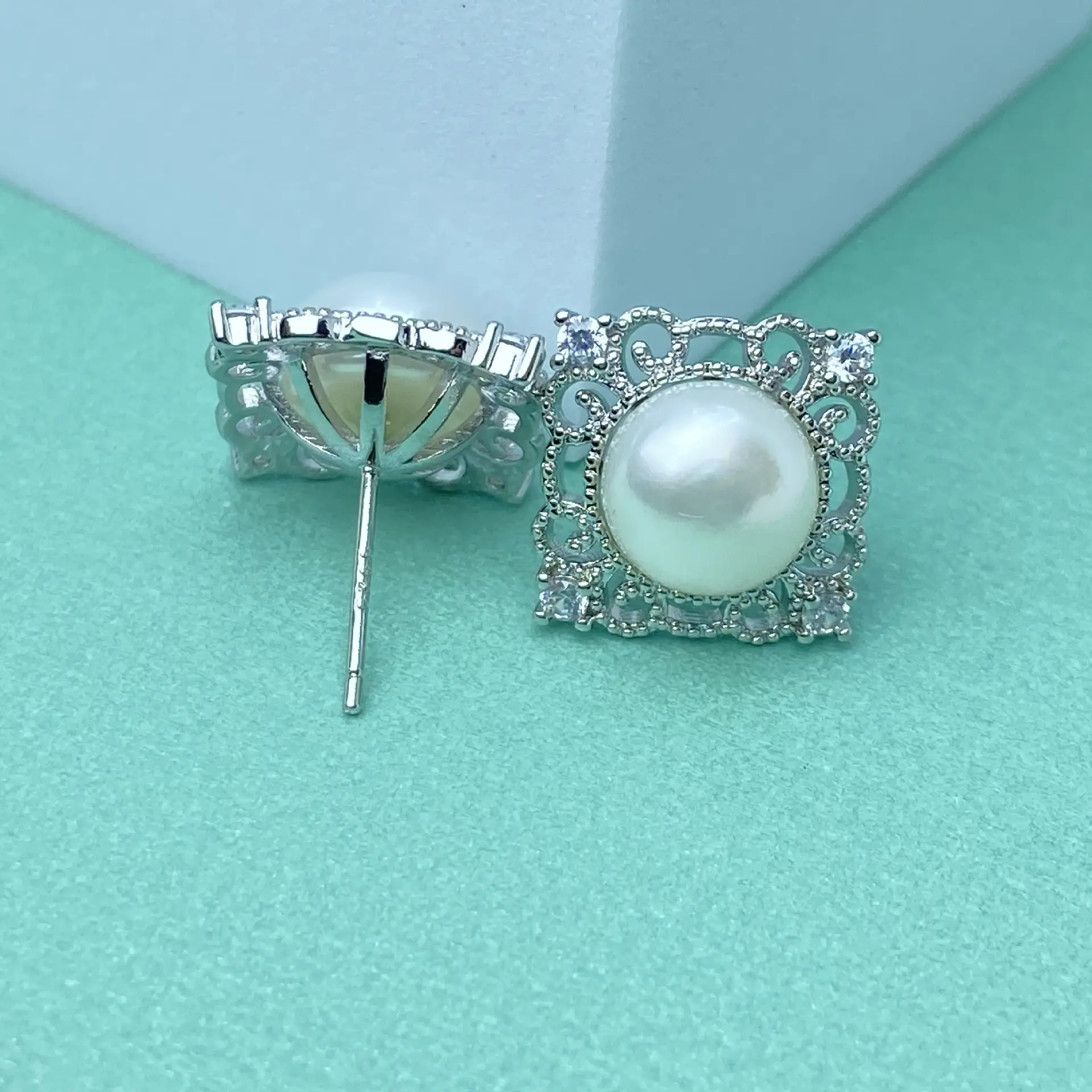 New Pearl Square Earrings for Women Gold Plated