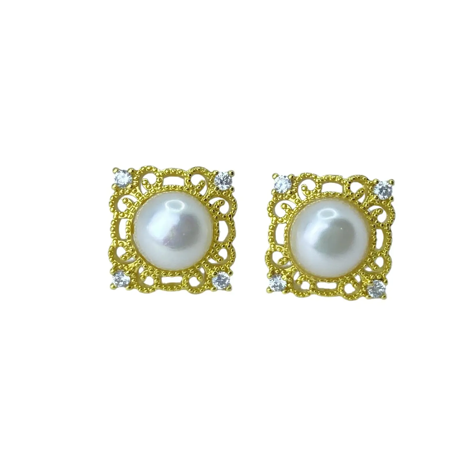 New Pearl Square Earrings for Women Gold Plated