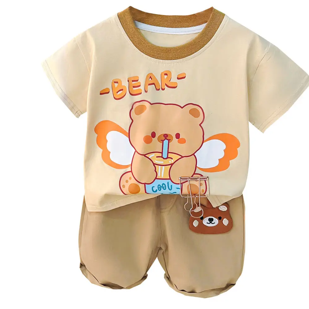 Children Bear Print T-Shirt Shorts Set Summer Boys Cotton