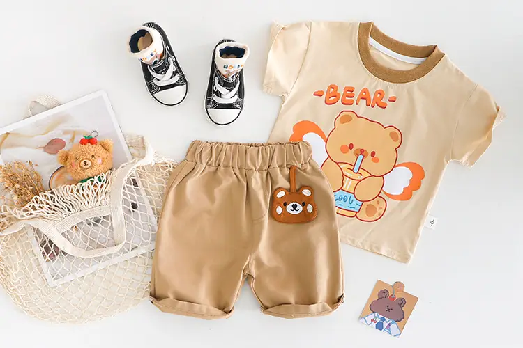 Children Bear Print T-Shirt Shorts Set Summer Boys Cotton — feature 8