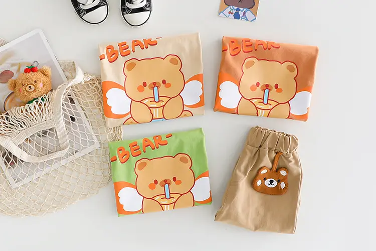 Children Bear Print T-Shirt Shorts Set Summer Boys Cotton — feature 9