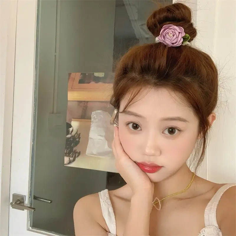 Sweet Rose Hair Ring with High Elastic Tie - Image 5