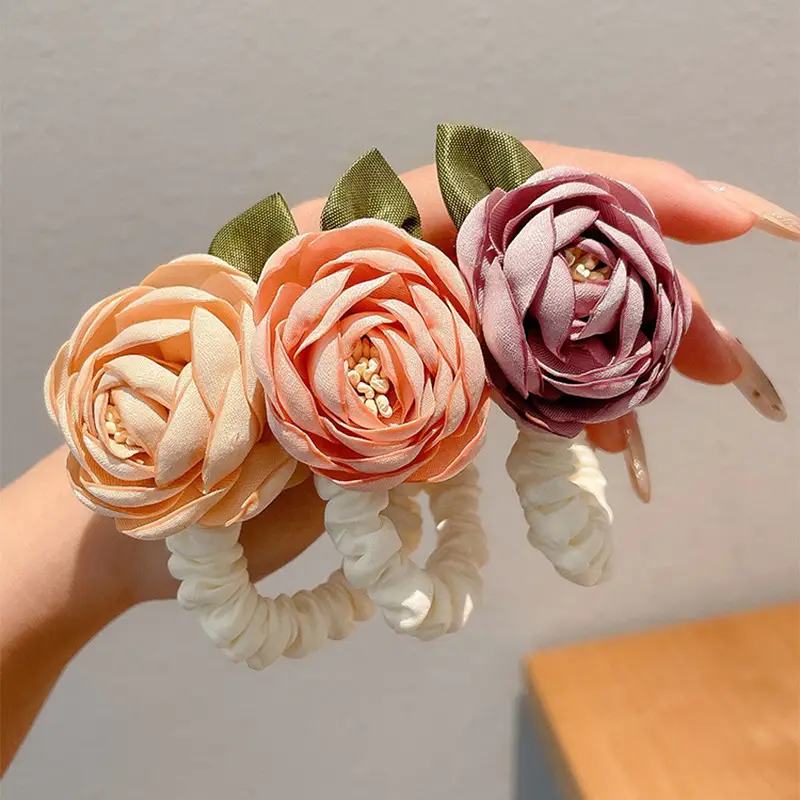 Sweet Rose Hair Ring with High Elastic Tie — feature 5