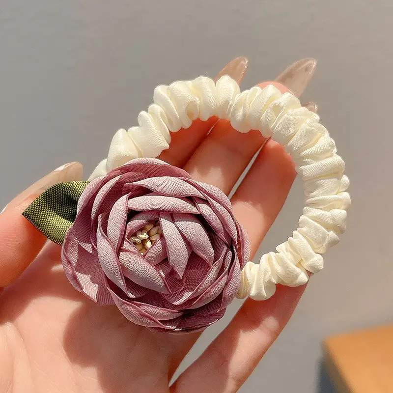 Sweet Rose Hair Ring with High Elastic Tie - Image 3