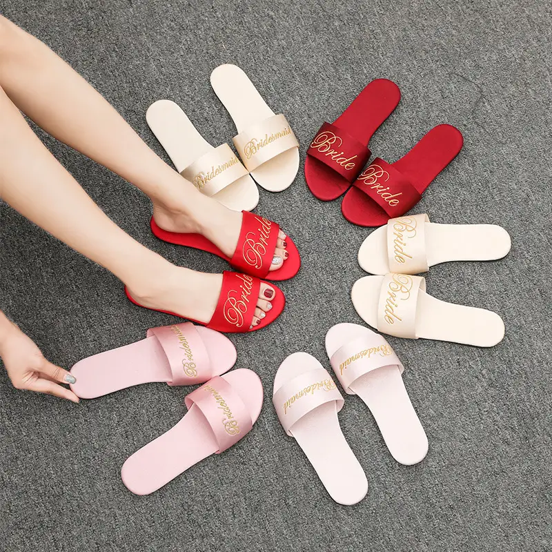 Red Embroidered Bridal Slippers for Women