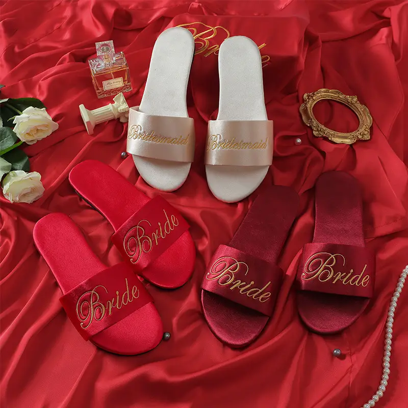 Red Embroidered Bridal Slippers for Women