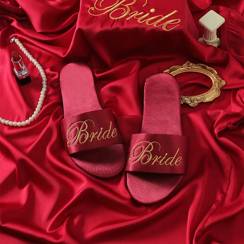 Red Embroidered Bridal Slippers for Women