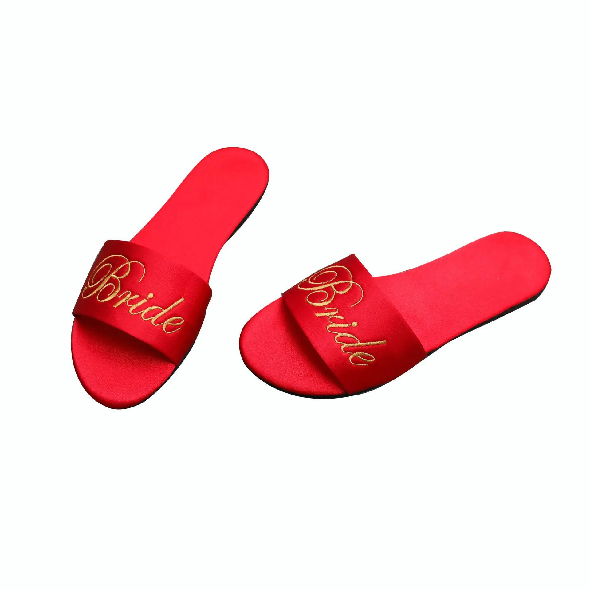 Red Embroidered Bridal Slippers for Women