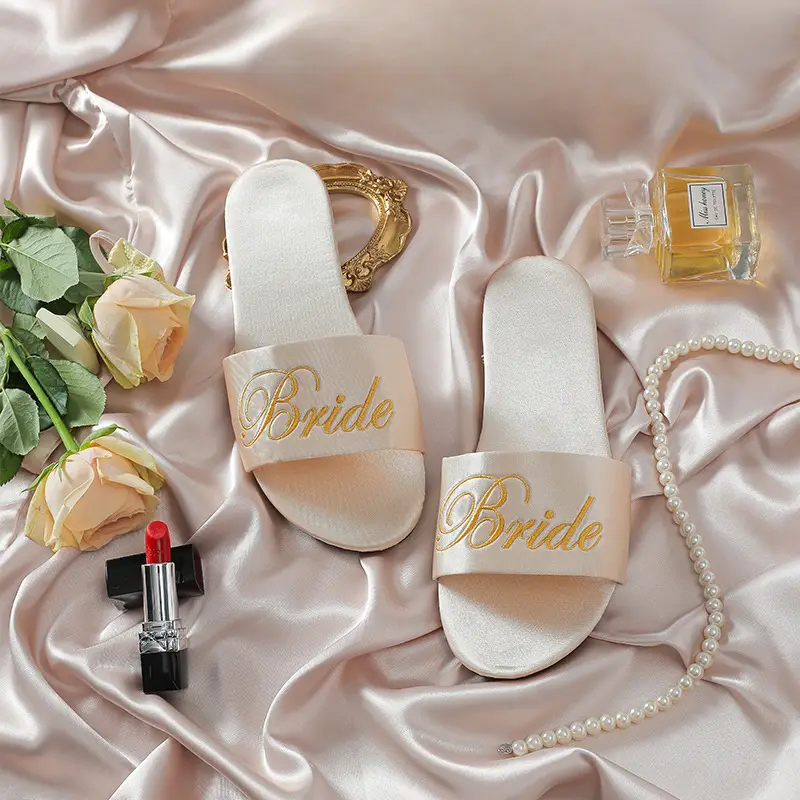Red Embroidered Bridal Slippers for Women