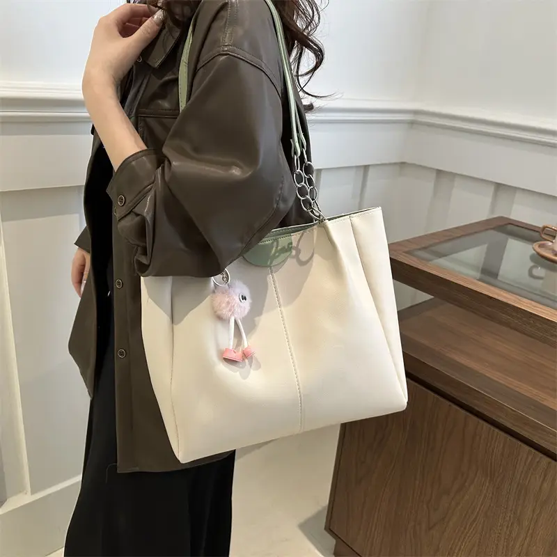 Women's Large Capacity Shoulder Bag with Green Strap - Image 9