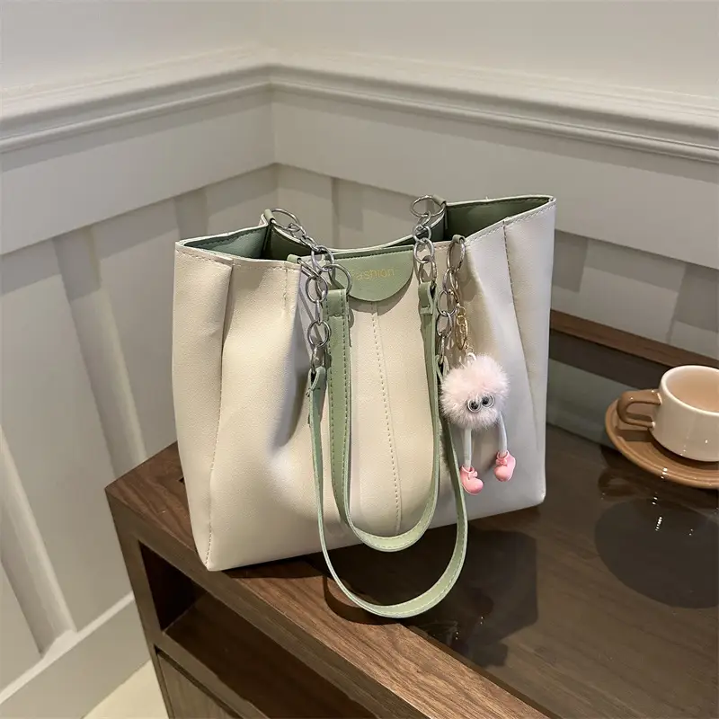Women's Large Capacity Shoulder Bag with Green Strap - Image 10
