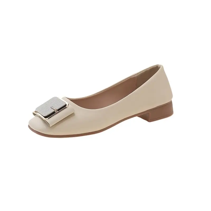 Women's Flat Heel Leather Shoes with Square Logo - Image 7