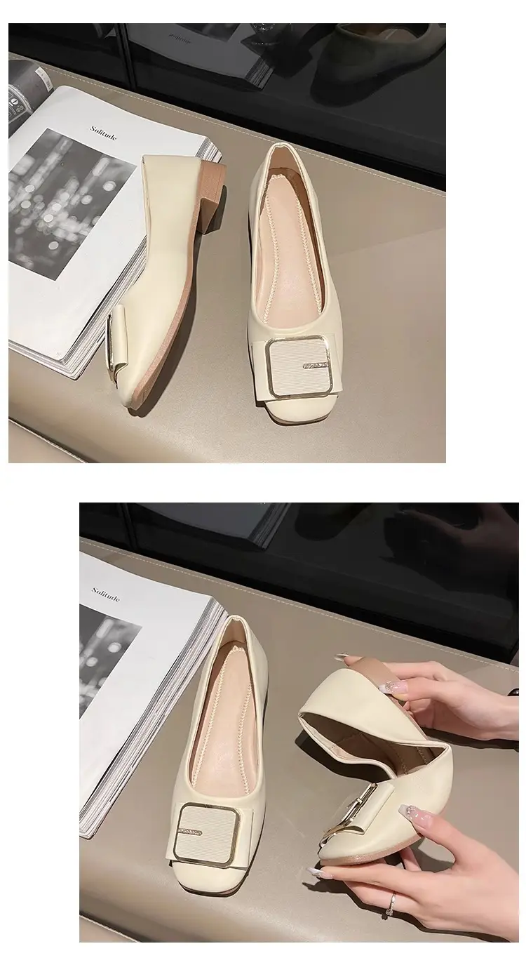Women's Flat Heel Leather Shoes with Square Logo — feature 13