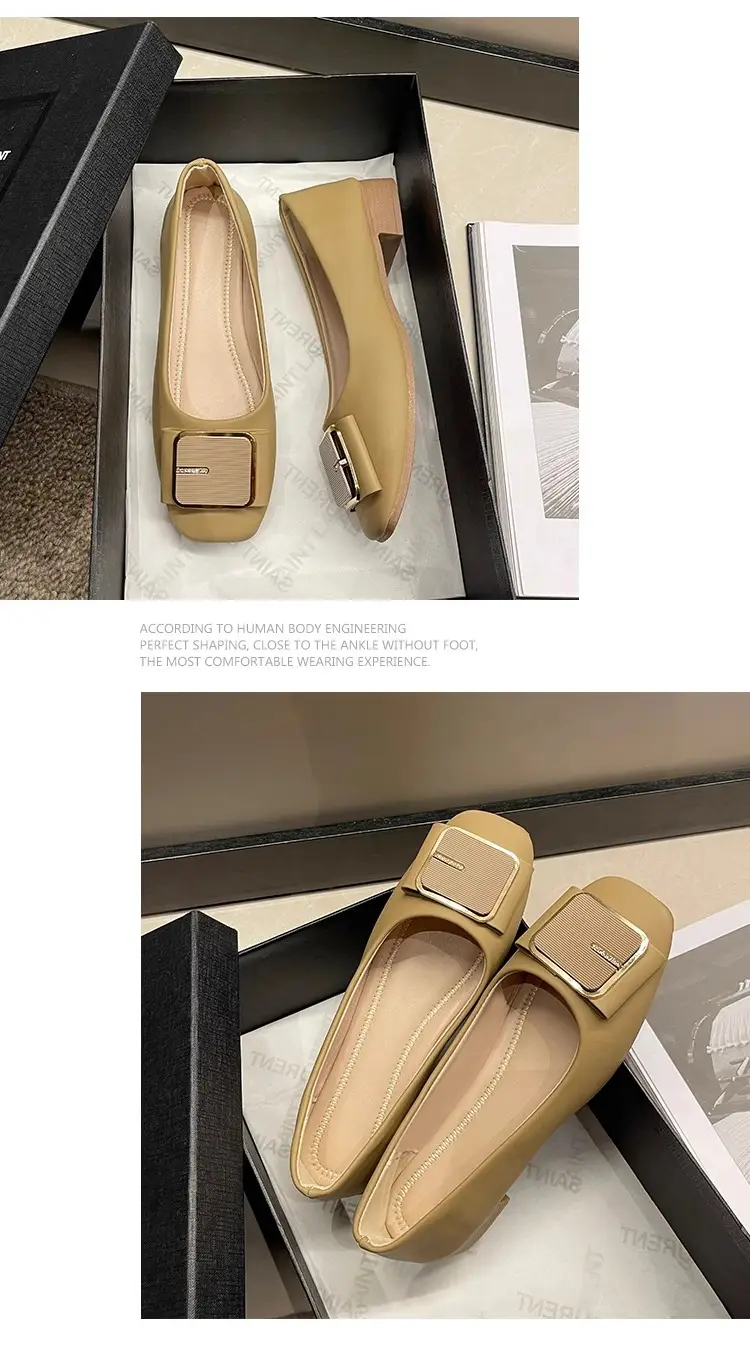 Women's Flat Heel Leather Shoes with Square Logo — feature 14