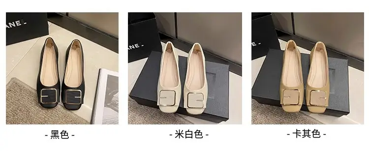 Women's Flat Heel Leather Shoes with Square Logo — feature 3