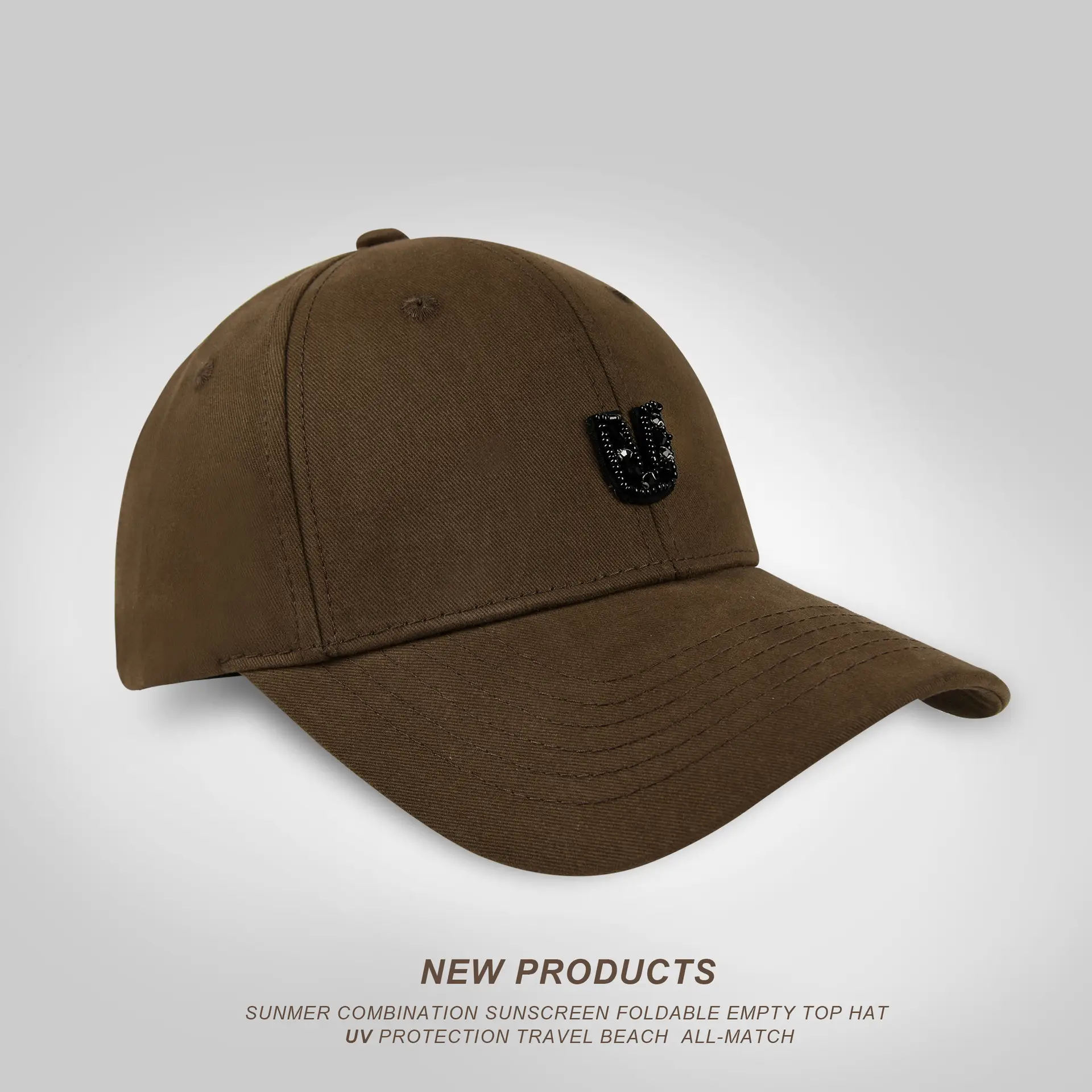 Men's European American Metal Letter Cap Brown - Image 4