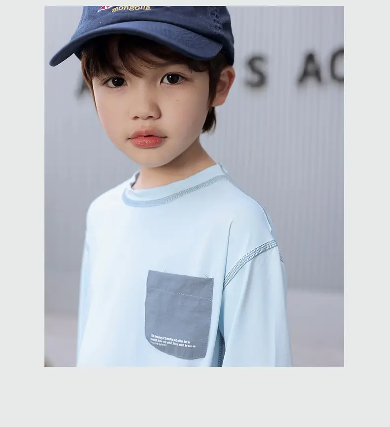 Boys Long Sleeve Sunscreen T-Shirt White Yellow Pocket — feature 12