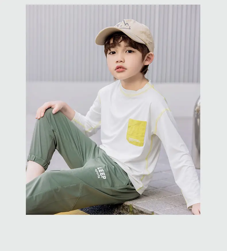 Boys Long Sleeve Sunscreen T-Shirt White Yellow Pocket — feature 19