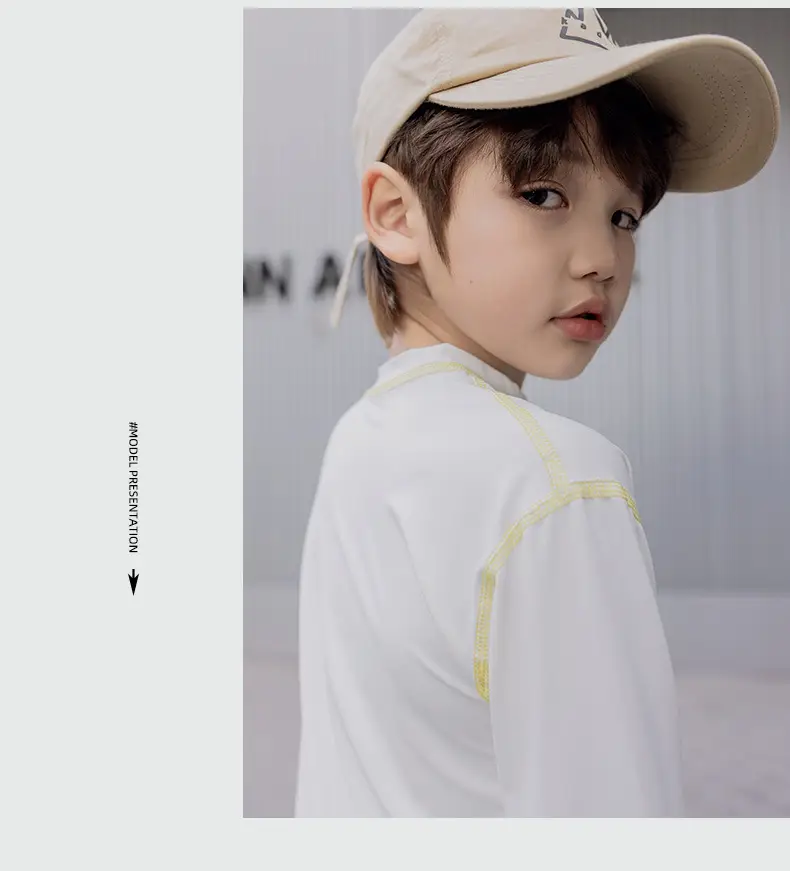 Boys Long Sleeve Sunscreen T-Shirt White Yellow Pocket — feature 21