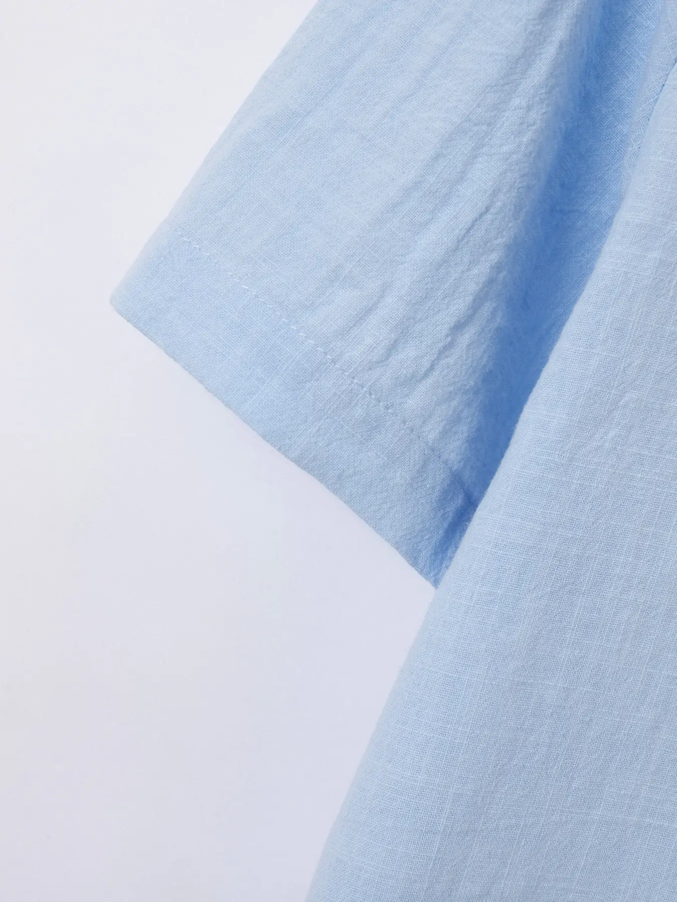 Men Vintage Cotton Linen Henry Collar Shirt Blue Short Sleeve — feature 24