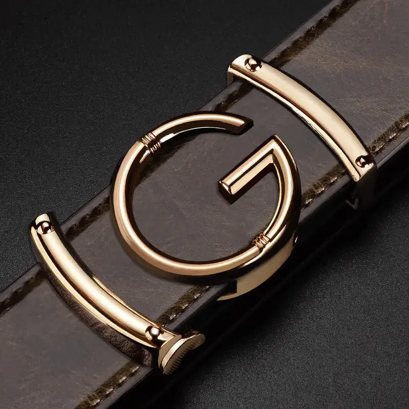 Men's Brown Crocodile Leather Belt with Gold Buckle