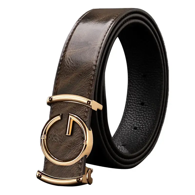 Men's Brown Crocodile Leather Belt with Gold Buckle