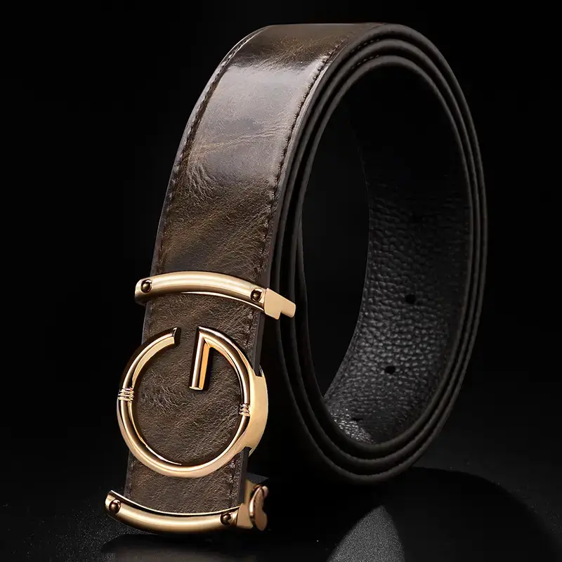 Men's Brown Crocodile Leather Belt with Gold Buckle