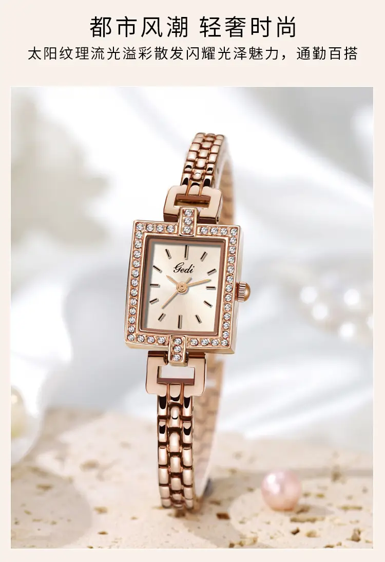 Women's Rose Gold Quartz Watch with Crystal Band — feature 23