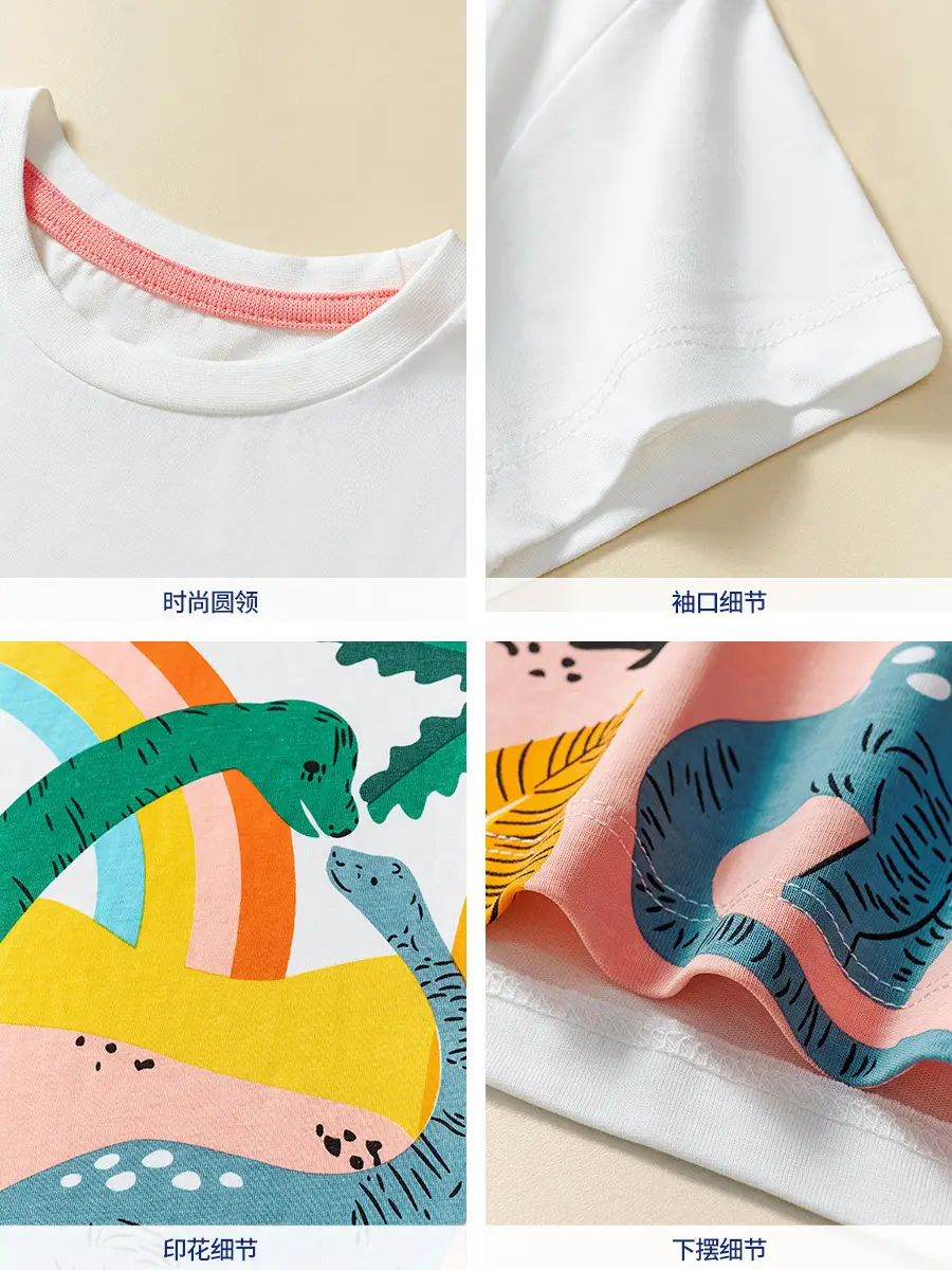 European American Boys Dinosaur Cotton T-Shirt White 2024 - Image 6