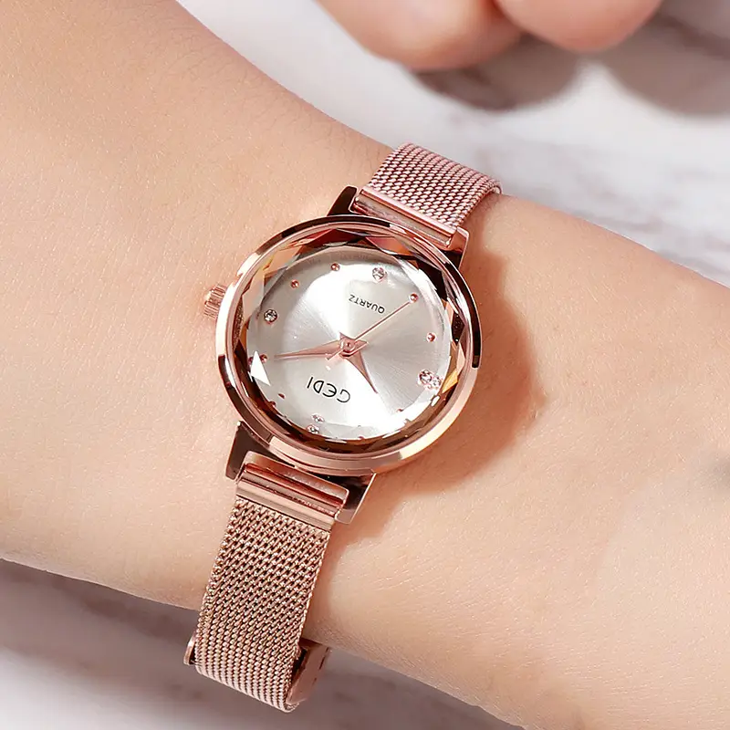 Women's Gold Korean Style Quartz Watch with Stainless Steel Mesh Band - Image 4