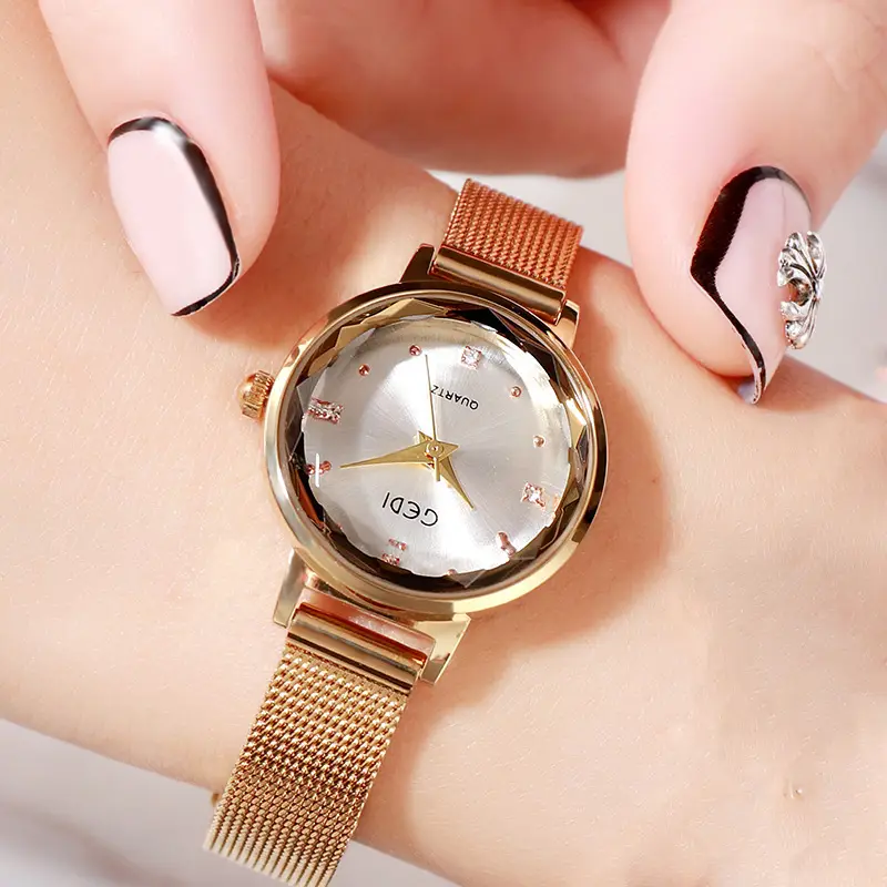 Women's Gold Korean Style Quartz Watch with Stainless Steel Mesh Band - Image 6