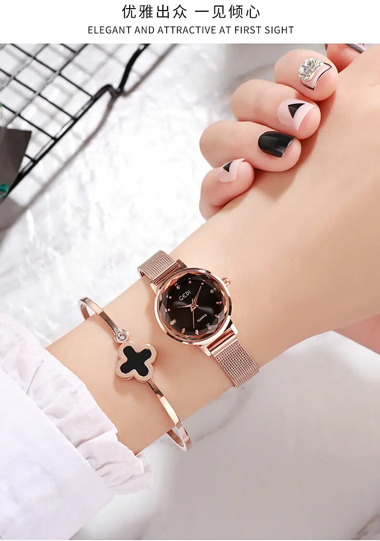 Women's Gold Korean Style Quartz Watch with Stainless Steel Mesh Band — feature 4