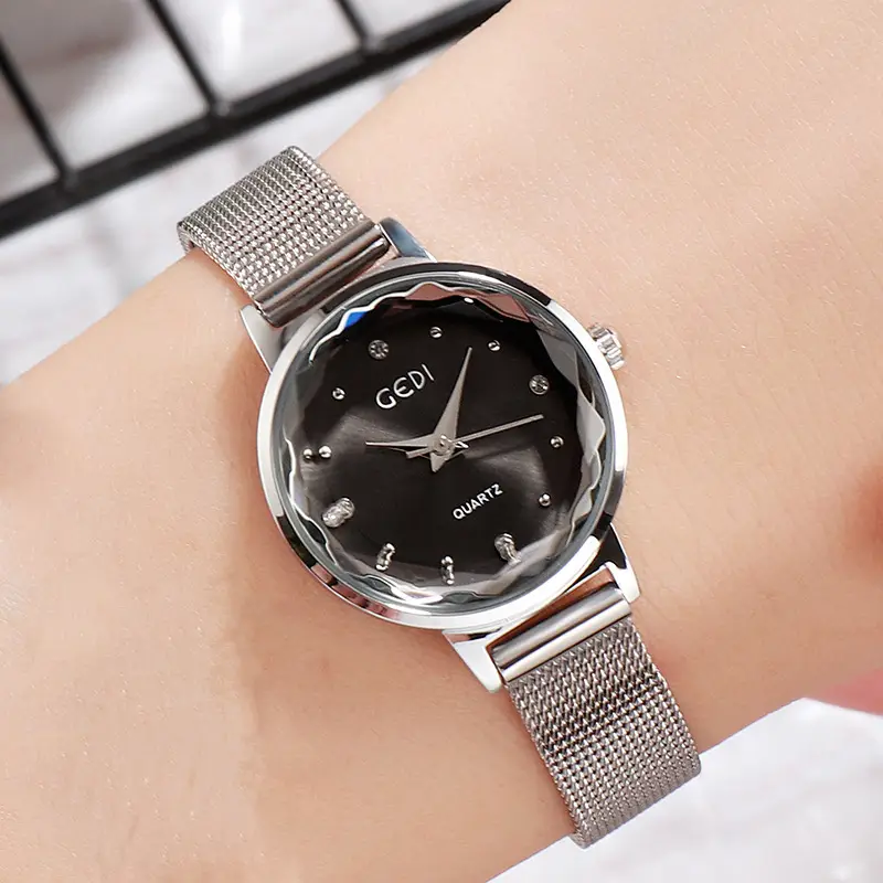 Women's Gold Korean Style Quartz Watch with Stainless Steel Mesh Band - Image 2