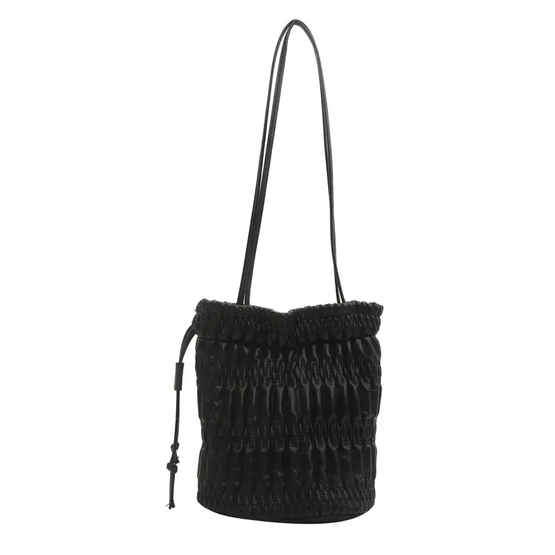Black Pleated Shoulder Bag for Women 2024 Spring New Arrival - Image 10