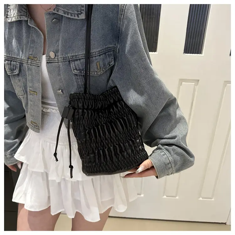 Black Pleated Shoulder Bag for Women 2024 Spring New Arrival — feature 21