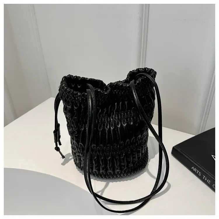 Black Pleated Shoulder Bag for Women 2024 Spring New Arrival — feature 24