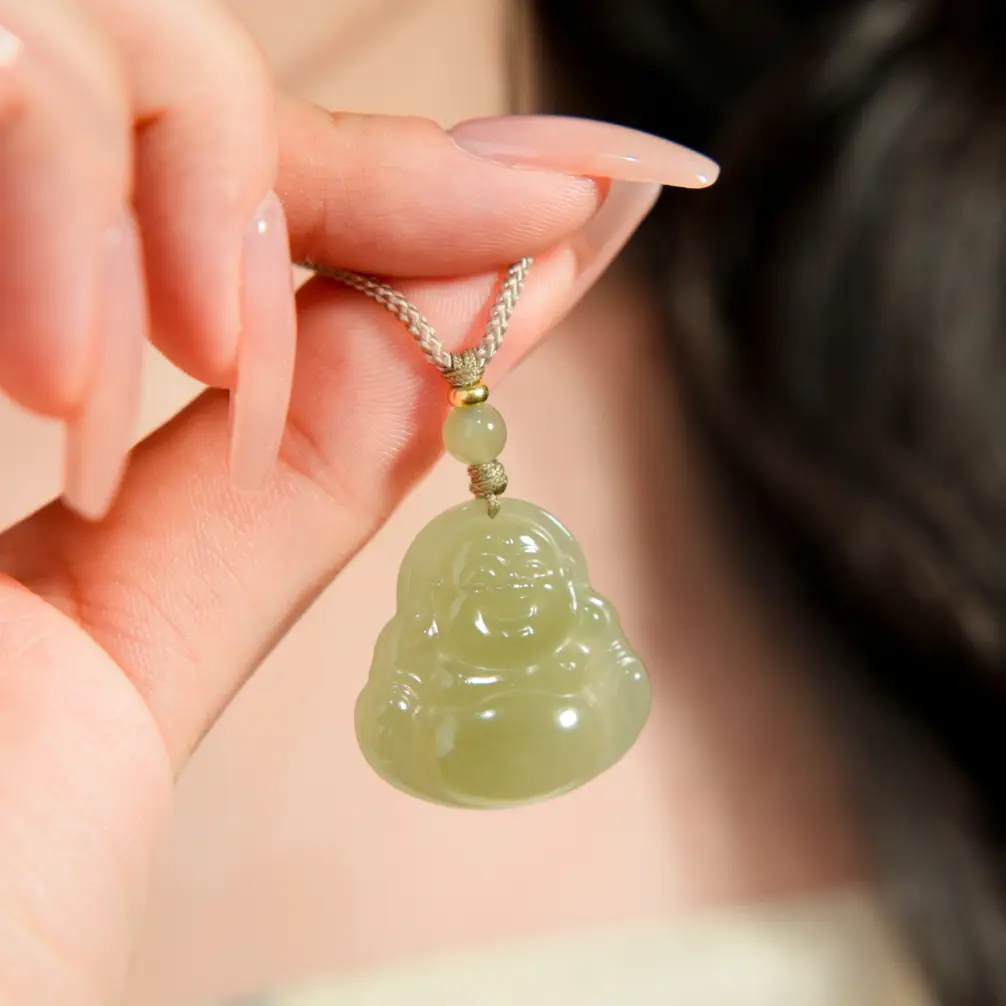 Afghan Jade Buddha Pendant Set Single Sided Maitreya - Image 7