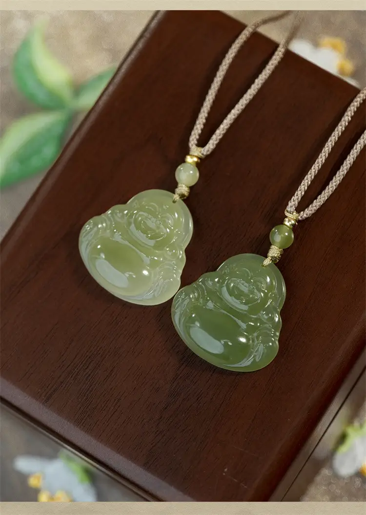 Afghan Jade Buddha Pendant Set Single Sided Maitreya — feature 1